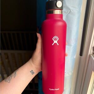 Hydro Flask bright red insulated bottle with black lid
